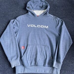 Volcom Hoodie Sweatshirt Mens Medium Blue Logo Pullover Fleece Skate Casual